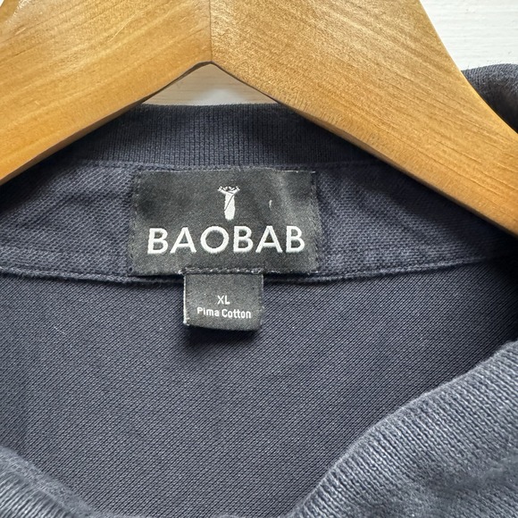 Baobab Men's Size XL Navy Blue Cotton Spandex Long Sleeve Perfect Polo Shirt euc - Picture 3 of 5